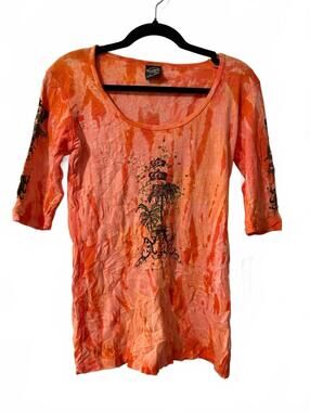 NWT Sledge USA Women's Small Orange Wrinkle Tie-Dye 3/4 Sleeve T-Shirt